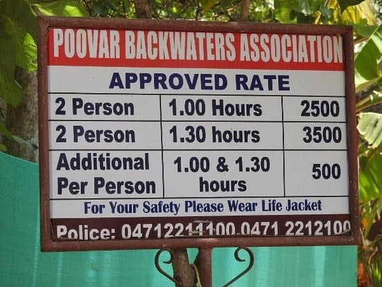 Poovar boating government KTDC Poovar boating clubs approved price board
