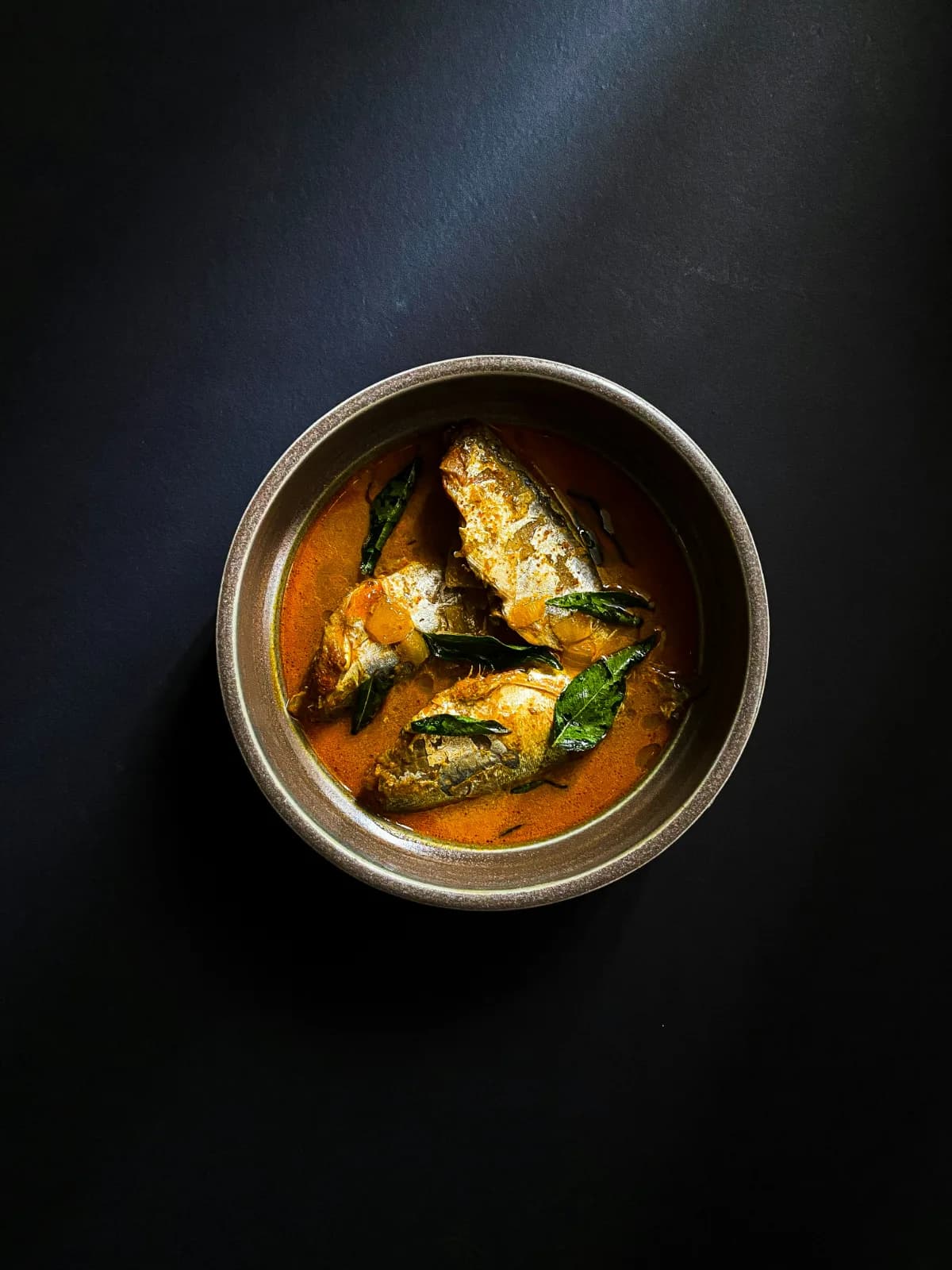 Traditional Kerala seafood meal featuring fresh fish curry (meen curry) and local coastal cuisine in Kovalam